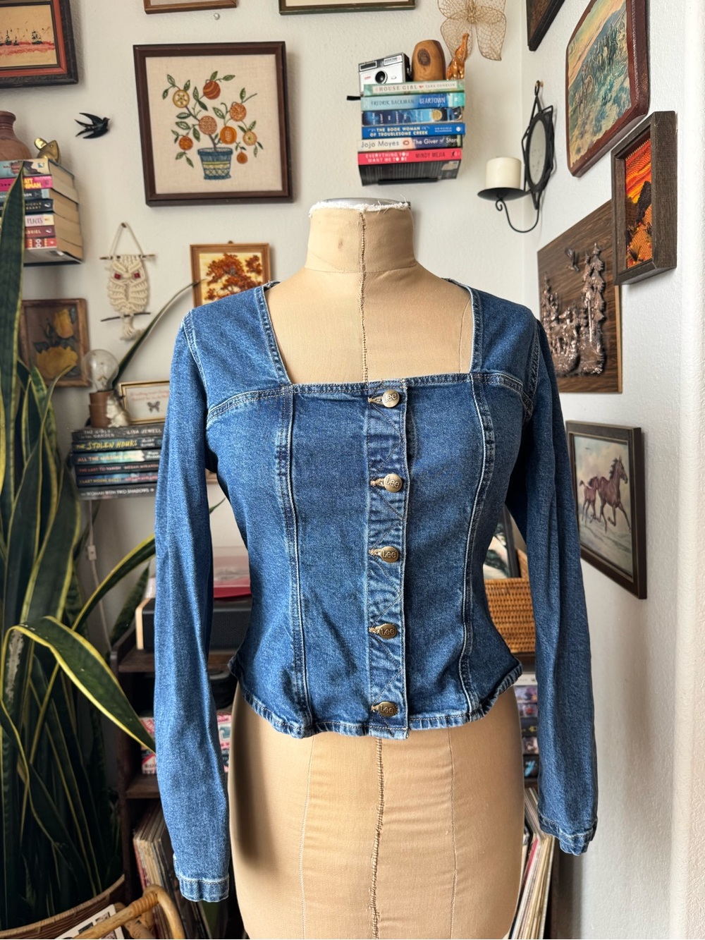 Lee Heritage Denim Long Sleeve Button Up Top Blouse Large